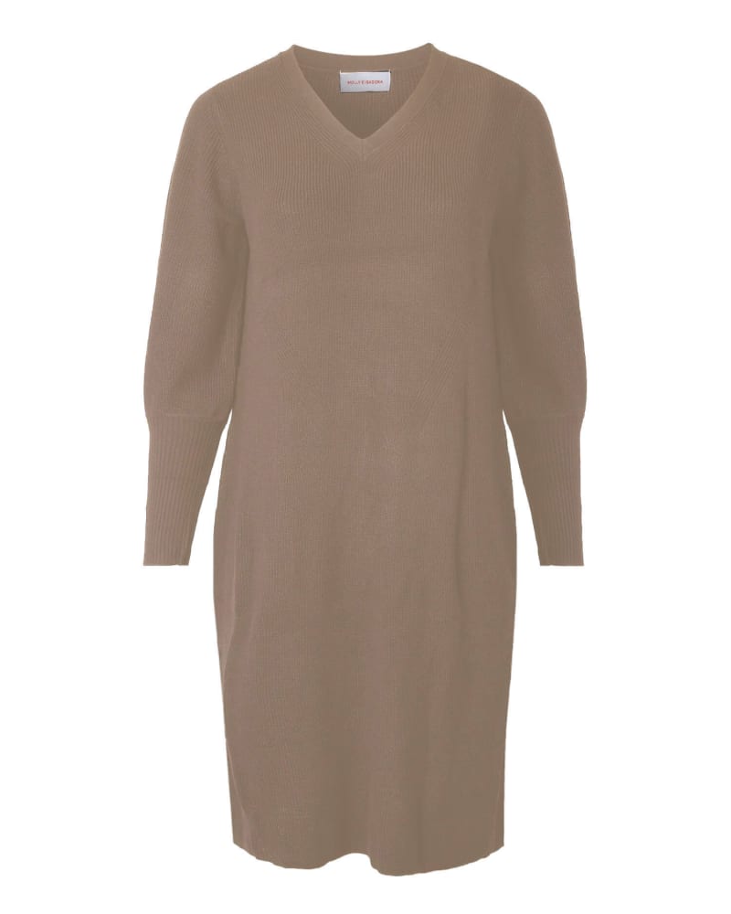 Front of a size 1X Presley Sweater Dress in Tan by Molly & Isadora. | dia_product_style_image_id:267201